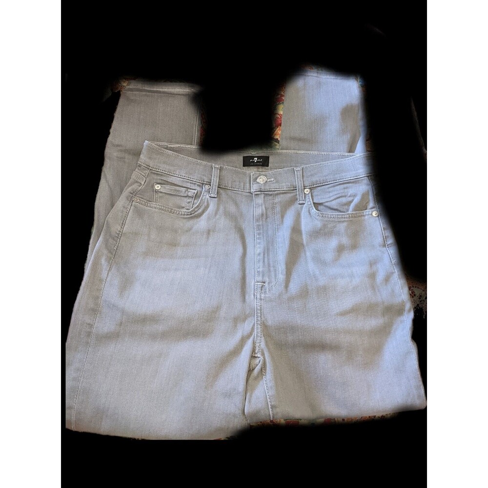 7 For All Mankind High Waist Ankle Skinny Jeans Womens Size 31 Lt Gray Denim